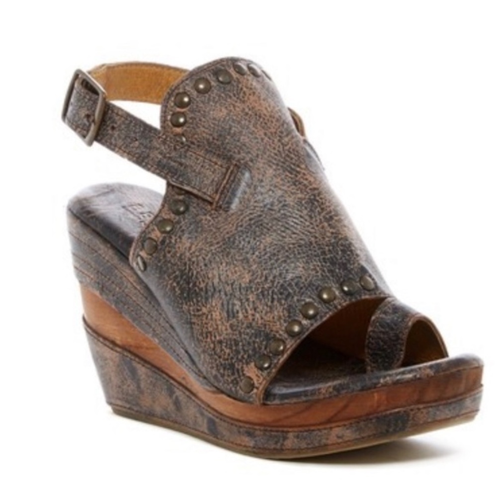 Bed Stu Joann Wood Wedge Distressed Leather
